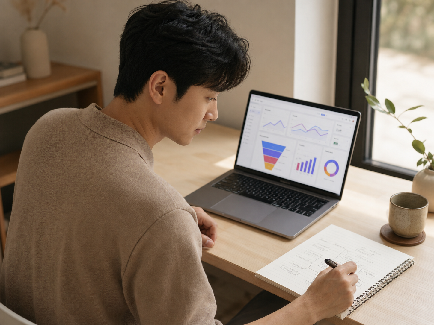 CPA 제휴마케팅 전환 데이터를 확인하며 구조를 메모하는 모습